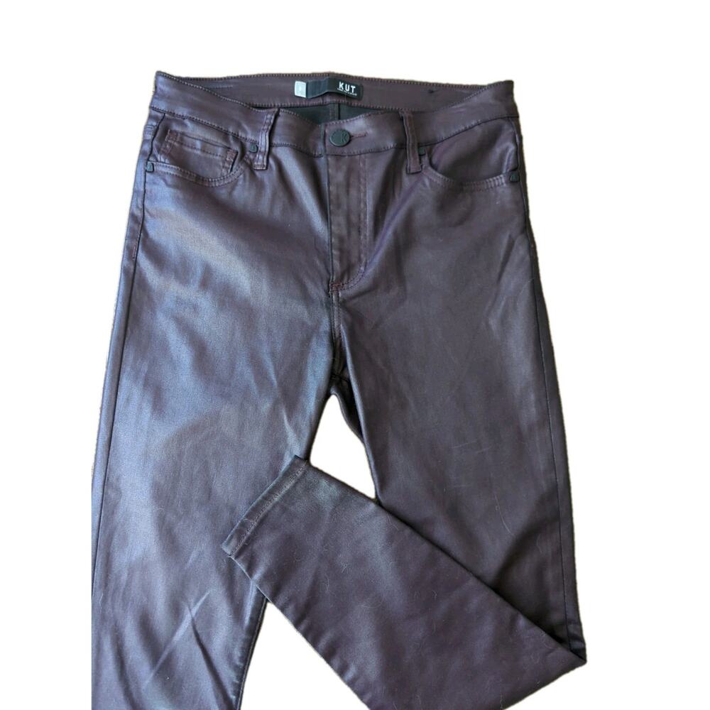 Kut from the Kloth Burgundy faux leather High Rise Mia Skinny pants Sz‎ 8
